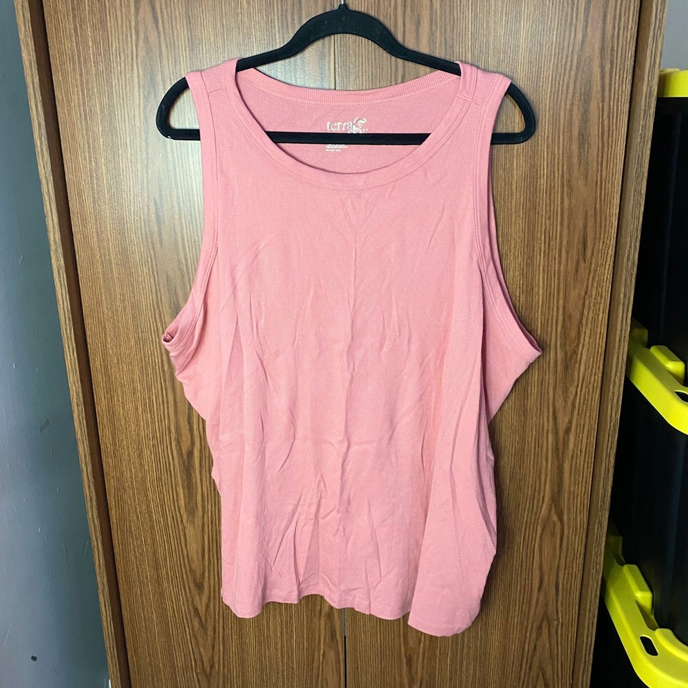 Terra & Sky Tank Top Womens 3X Pink Ribbed Scoop Neck Sleeveless Plus Size